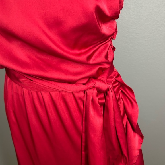 AMUR Red Topanga One-Shoulder Faux Wrap Sexy Cocktail Evening Holiday Dress Sz 2 - Picture 2 of 16
